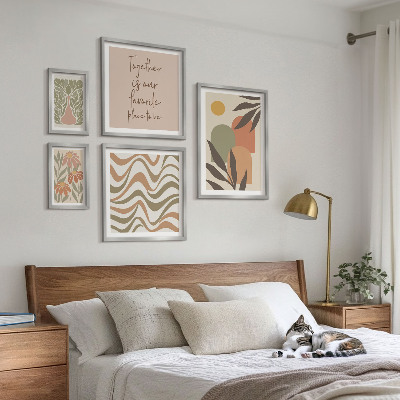 Conjunto de 5 quadros com moldura Decorações de plantas elegantes em tons pastel