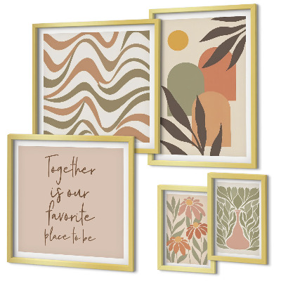 Conjunto de 5 quadros com moldura Decorações de plantas elegantes em tons pastel