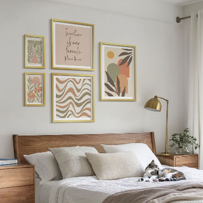 Conjunto de 5 quadros com moldura Decorações de plantas elegantes em tons pastel