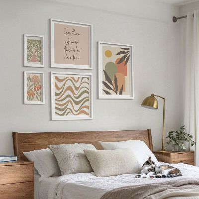 Conjunto de 5 quadros com moldura Decorações de plantas elegantes em tons pastel