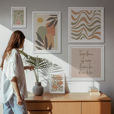 Conjunto de 5 quadros com moldura Decorações de plantas elegantes em tons pastel