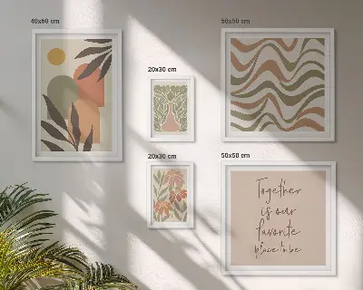 Conjunto de 5 quadros com moldura com estampas de plantas em tons pastel