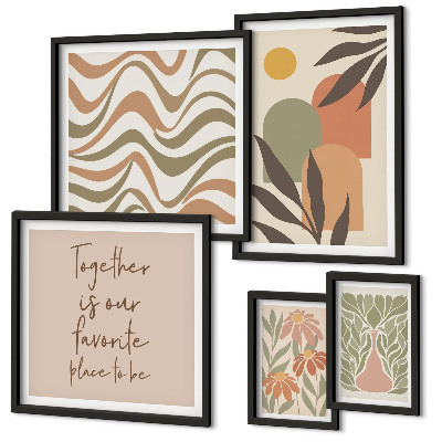 Conjunto de 5 quadros com moldura Decorações de plantas elegantes em tons pastel