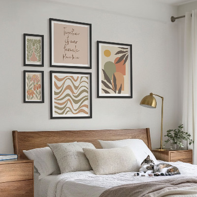 Conjunto de 5 quadros com moldura Decorações de plantas elegantes em tons pastel