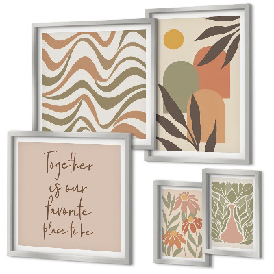 Conjunto de 5 quadros com moldura Decorações de plantas elegantes em tons pastel