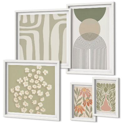 Conjunto de 5 quadros decorativos Gráficos de plantas em tons pastel elegantes