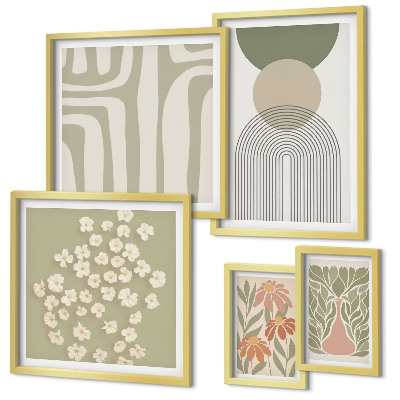 Conjunto de 5 quadros decorativos Gráficos de plantas em tons pastel elegantes