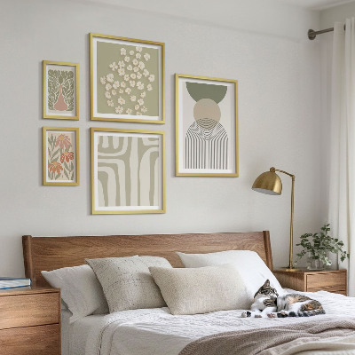 Conjunto de 5 quadros decorativos Gráficos de plantas em tons pastel elegantes