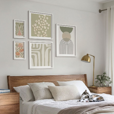 Conjunto de 5 quadros decorativos Gráficos de plantas em tons pastel elegantes