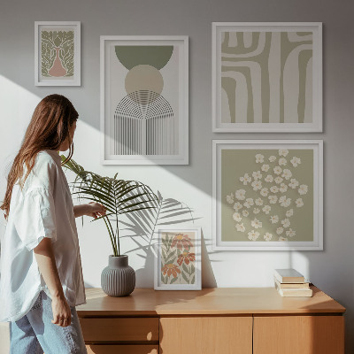 Conjunto de 5 quadros decorativos Gráficos de plantas em tons pastel elegantes