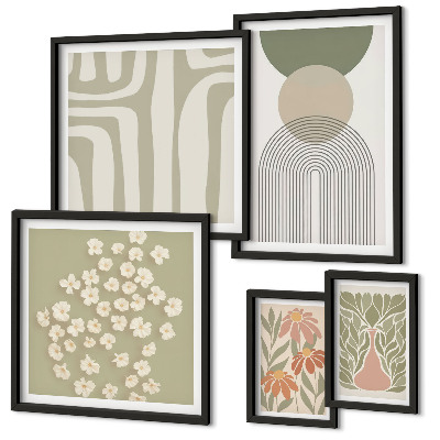 Conjunto de 5 quadros decorativos Gráficos de plantas em tons pastel elegantes