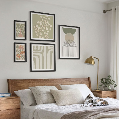 Conjunto de 5 quadros decorativos Gráficos de plantas em tons pastel elegantes