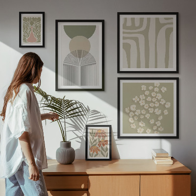 Conjunto de 5 quadros decorativos Gráficos de plantas em tons pastel elegantes