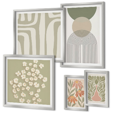 Conjunto de 5 quadros decorativos Gráficos de plantas em tons pastel elegantes