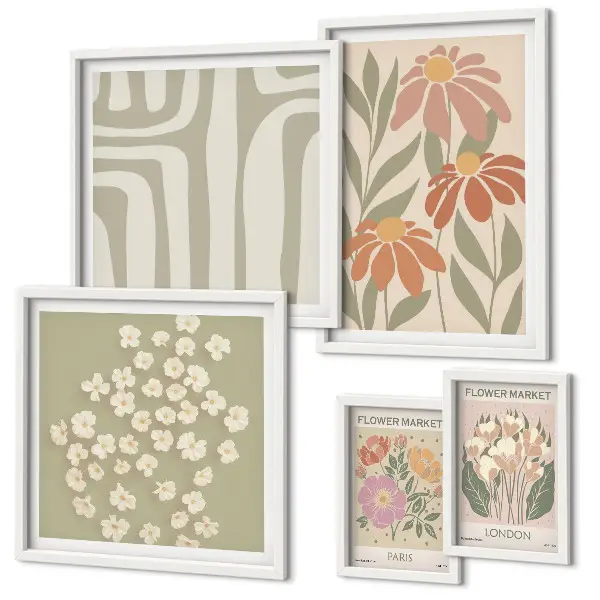 Galeria de quadros para parede com estampas florais estilo boho de Londres e Paris
