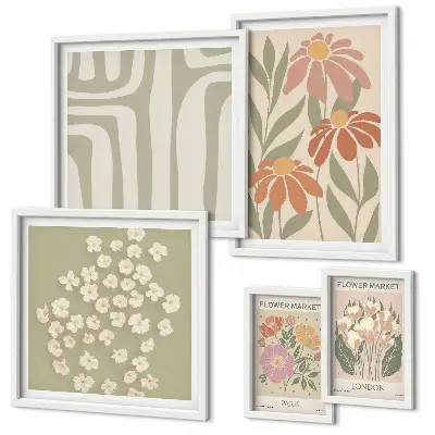 Galeria de quadros para parede com estampas florais estilo boho de Londres e Paris