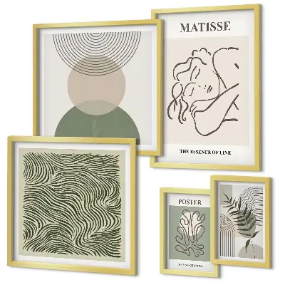 Conjunto de 5 quadros decorativos com composições minimalistas de plantas