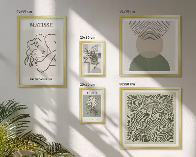 Conjunto de 5 quadros decorativos com composições minimalistas de plantas