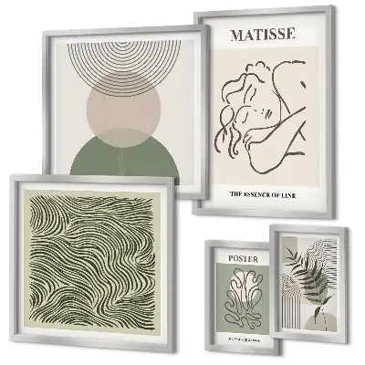 Conjunto de 5 quadros decorativos com composições minimalistas de plantas