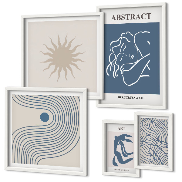 Conjunto de 5 quadros com moldura Geometria abstrata elegante