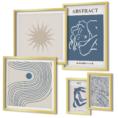 Conjunto de 5 quadros com moldura Geometria abstrata elegante