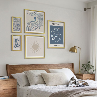 Conjunto de 5 quadros com moldura Geometria abstrata elegante