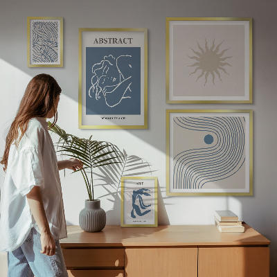 Conjunto de 5 quadros com moldura Geometria abstrata elegante