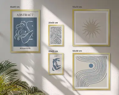 Conjunto de 5 quadros com moldura estampa de geometria abstrata elegante