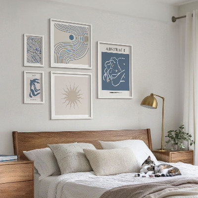 Conjunto de 5 quadros com moldura Geometria abstrata elegante