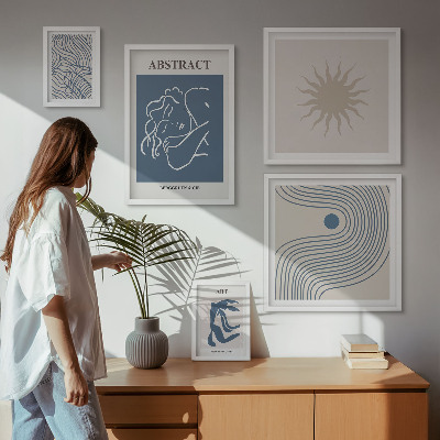 Conjunto de 5 quadros com moldura Geometria abstrata elegante