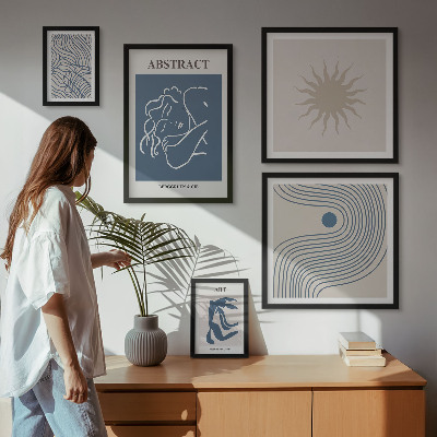 Conjunto de 5 quadros com moldura Geometria abstrata elegante