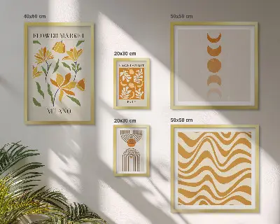 Conjunto de 5 quadros decorativos com estampas florais elegantes