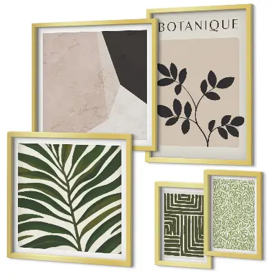 Conjunto de 5 quadros com moldura com estampas de inspirações modernas de plantas