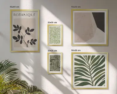Conjunto de 5 quadros com moldura com estampas de inspirações modernas de plantas