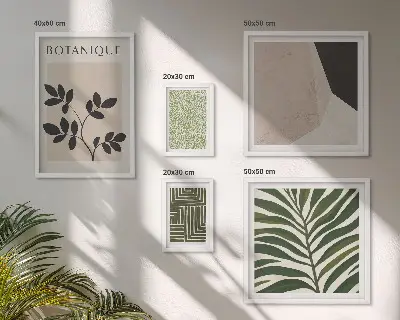 Conjunto de 5 quadros com moldura com estampas de inspirações modernas de plantas