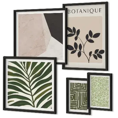 Conjunto de 5 quadros com moldura com estampas de inspirações modernas de plantas