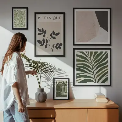 Conjunto de 5 quadros com moldura com estampas de inspirações modernas de plantas