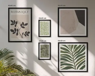 Conjunto de 5 quadros com moldura com estampas de inspirações modernas de plantas