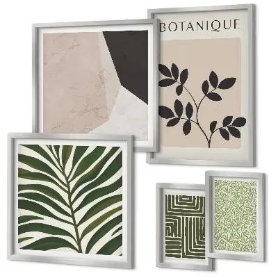 Conjunto de 5 quadros com moldura com estampas de inspirações modernas de plantas