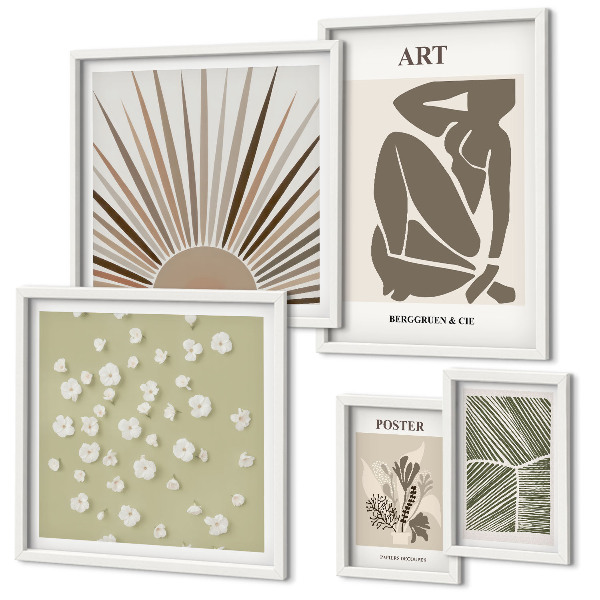 Conjunto de 5 quadros decorativos Gráficos abstratos e elegantes de plantas