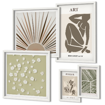 Conjunto de 5 quadros decorativos Gráficos abstratos e elegantes de plantas