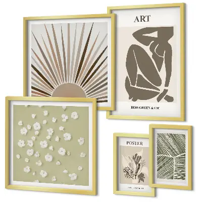 Conjunto de 5 quadros decorativos com estampas de gráficos abstratos e elegantes de plantas
