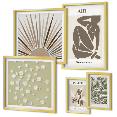 Conjunto de 5 quadros decorativos Gráficos abstratos e elegantes de plantas