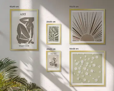 Conjunto de 5 quadros decorativos com estampas de gráficos abstratos e elegantes de plantas