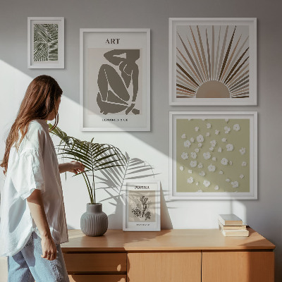 Conjunto de 5 quadros decorativos Gráficos abstratos e elegantes de plantas