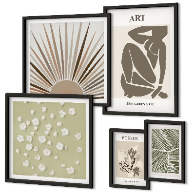 Conjunto de 5 quadros decorativos Gráficos abstratos e elegantes de plantas
