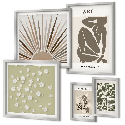 Conjunto de 5 quadros decorativos Gráficos abstratos e elegantes de plantas