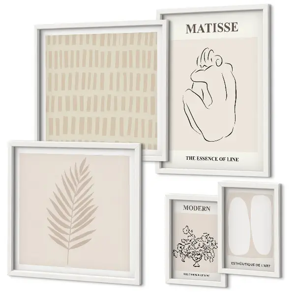 Conjunto de 5 quadros decorativos com estampas de formas minimalistas