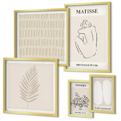 Conjunto de 5 quadros decorativos com estampas de formas minimalistas