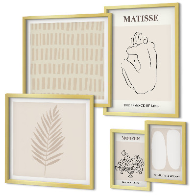 Conjunto de 5 quadros com moldura Formas de estilo minimalista